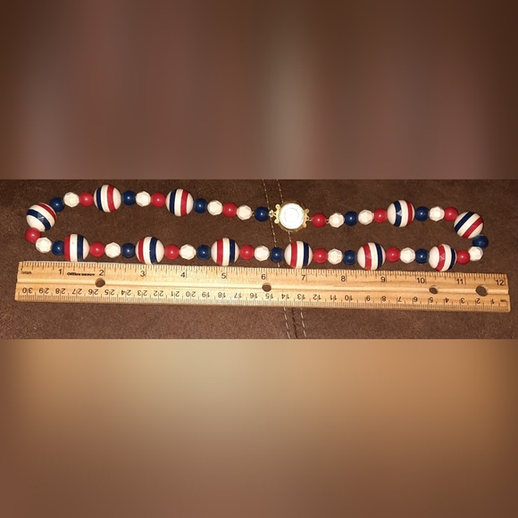 Beaded vintage necklace lot red white and blue 80s Signed - Picture 8 of 14